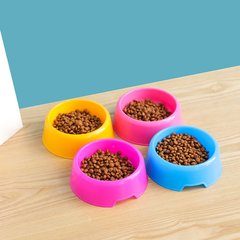 Colorful Pet Bowl Dog Cat Puppy Plastic Round Bowl Travel Feeding Food Water Bowl
