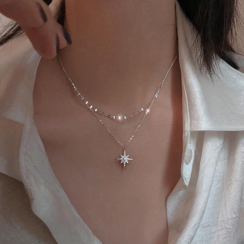 Star Moon Double Necklace Women