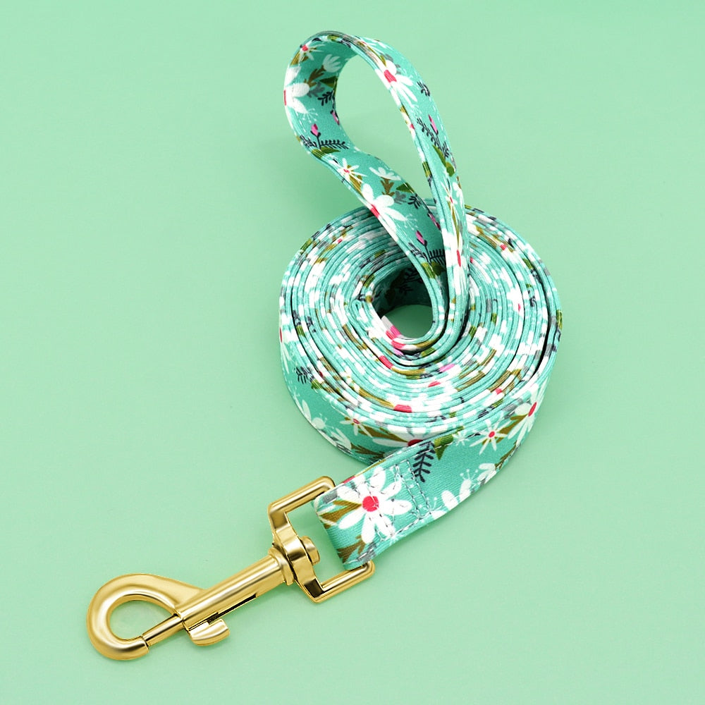 Flower Print Dog Collar And Leash Set Personalized