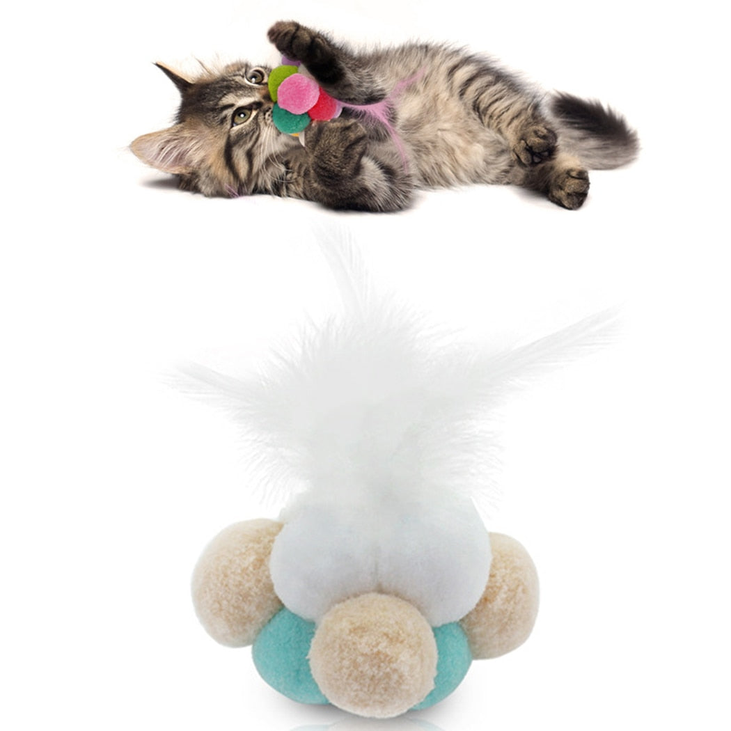 Cute Plush Ball Faux Feather Bell Cat Chew Toy