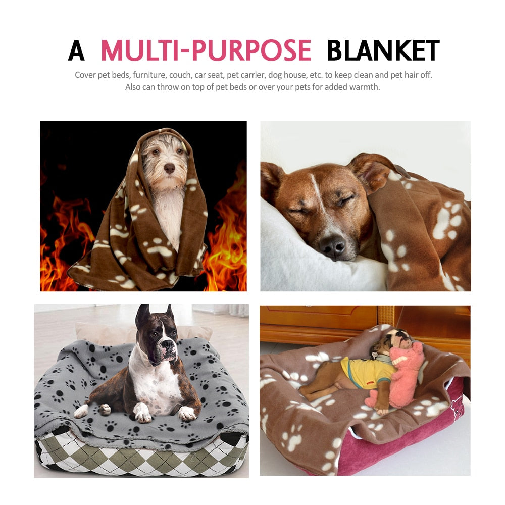 Paw Print Dog Blanket Soft Warm Dog Cat