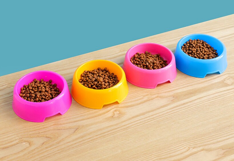 Colorful Pet Bowl Dog Cat Puppy Plastic Round Bowl Travel Feeding Food Water Bowl