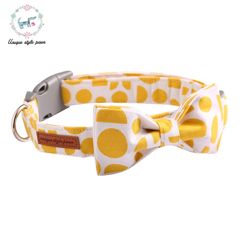 The Lemon Yellow Dog Collar with Bow Tie Plastic Buckle