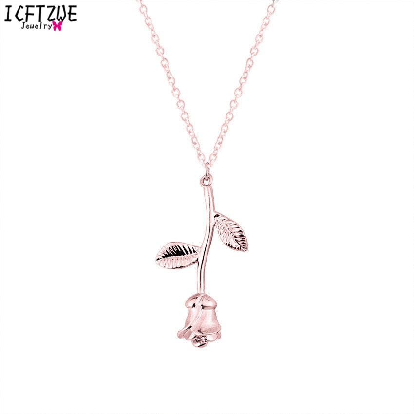 Rose Flower Pendant Necklace Stainless Steel