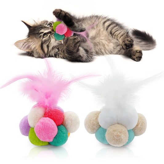 Cute Plush Ball Faux Feather Bell Cat Chew Toy