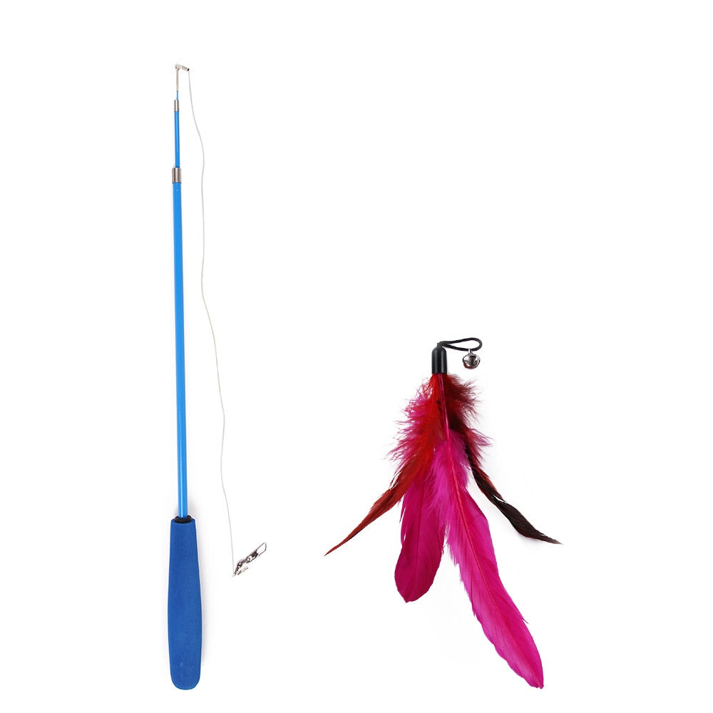 Feather Teaser Stick Wand Pet Retractable