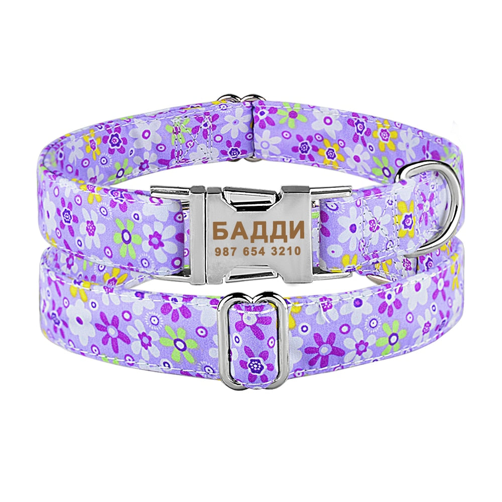 Collar Nylon With Flower and Metal Buckle