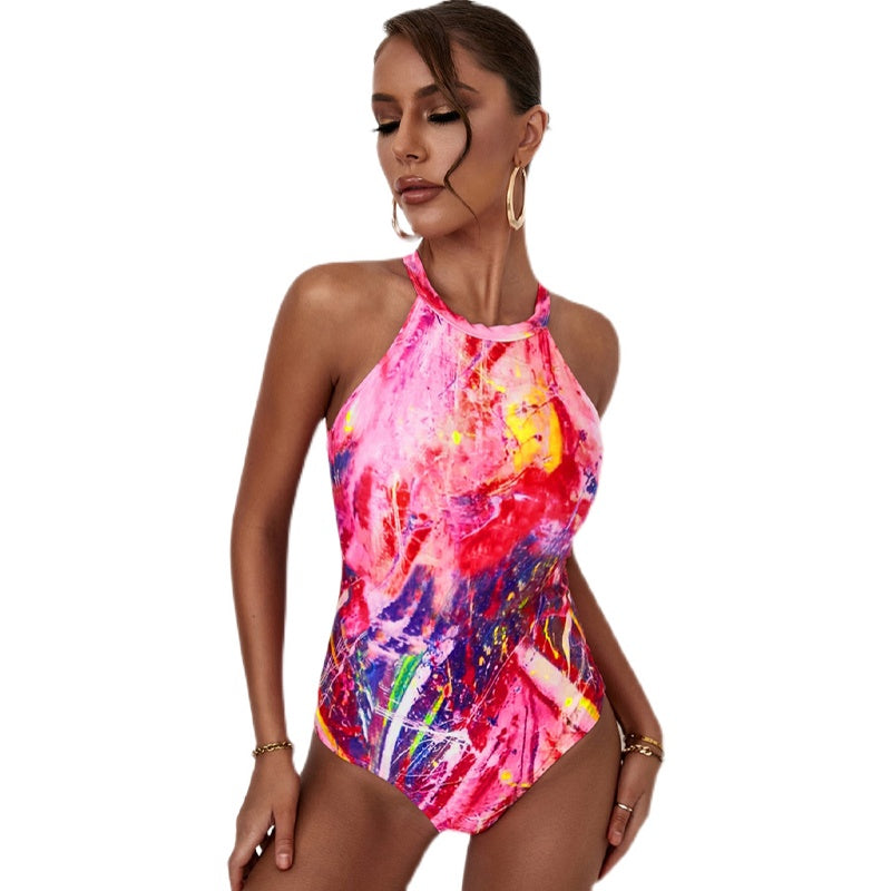 European and American Hanging Neck One-Piece Swimsu