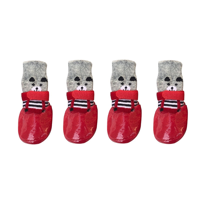 4pcs/set Cute Cotton Dog Shoes Waterproof