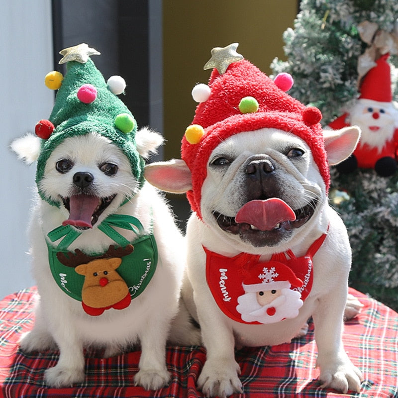Christmas Hat Funny Pets Santa Bibs New Year Party