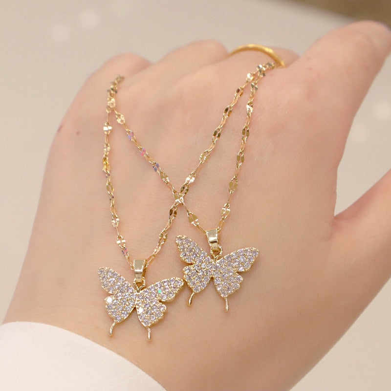 Shiny Butterfly Necklace Exquisite Golden