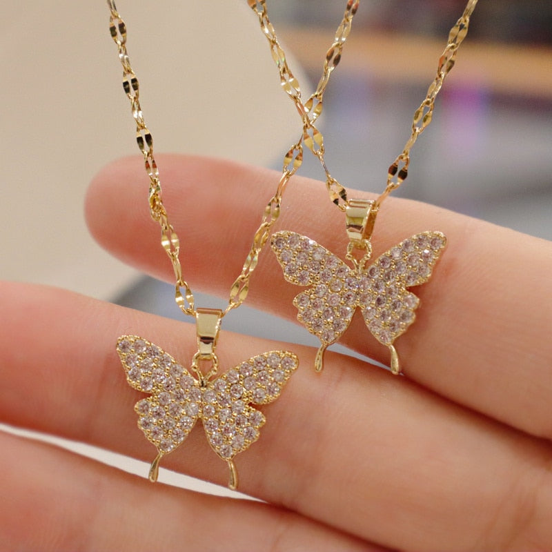 Shiny Butterfly Necklace Exquisite Golden