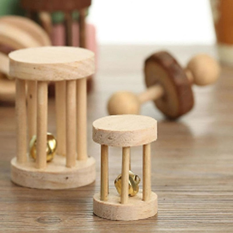 Wooden Pine Dumbells Unicycle Bell Toys