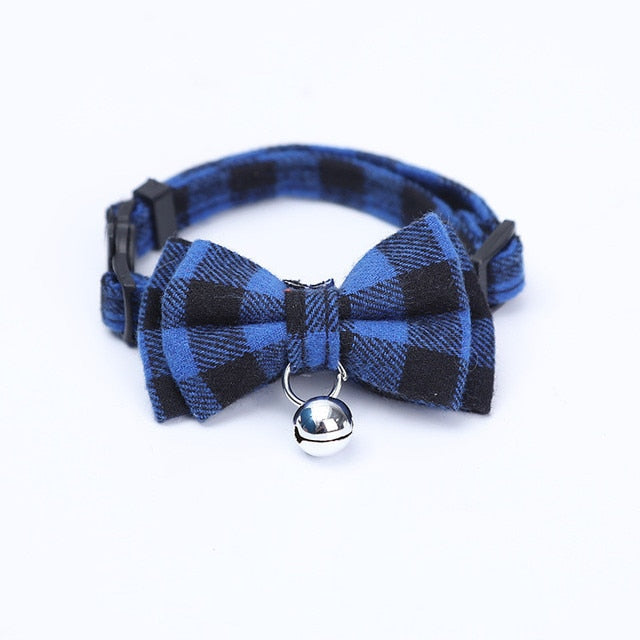 Plaid Grid Cat Collars Cotton Striped Bowknot Necklace
