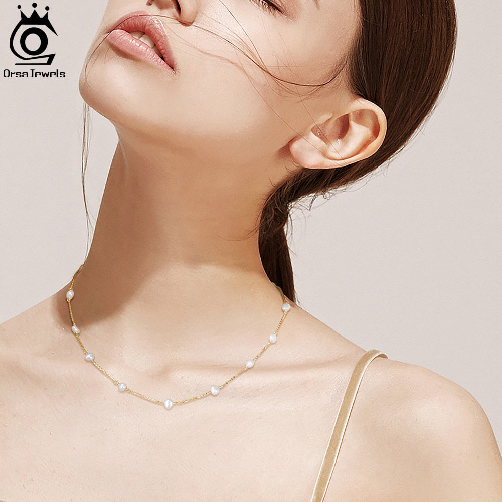 ORSA JEWELS 14K Gold 925 Sterling Silver Pearl Necklace