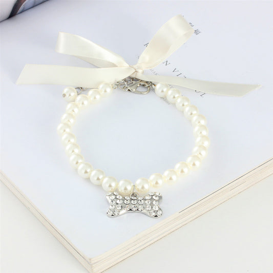 Pearls Necklace Collar with Bling Bone