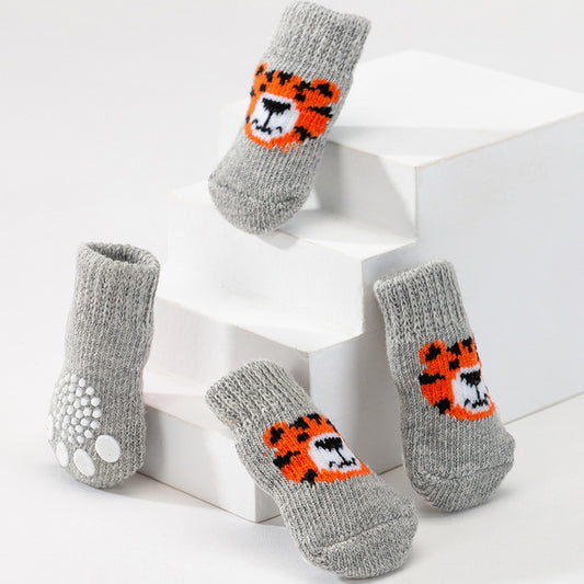 4Pcs Winter Warm Anti-Slip Pet Dog Socks Small Cat Dogs